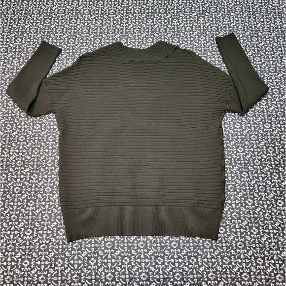 Black Ribbed Oversized Loose Fit Basic Classic Casual V Neck Tunic Sweater - Picture 3 of 6